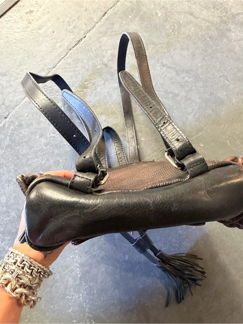 Freebird by Steven Brown and Black leather Croc-Embossed Backpack with Tassel - Picture 7 of 10